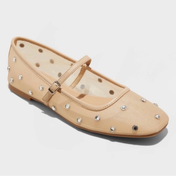 Wild Fable Elsa Mary Jane Crystal Embellished Memory Foam Ballet Flats Nude Sz11 - Picture 1 of 13